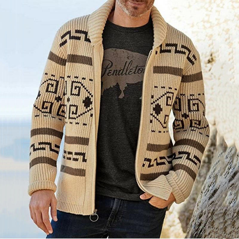 Men's Lapel Camouflage Print Sweater Jacket
