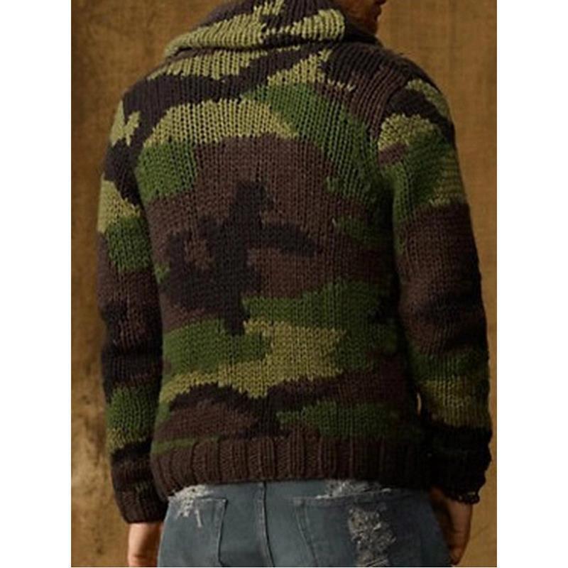 Men's Lapel Camouflage Print Sweater Jacket