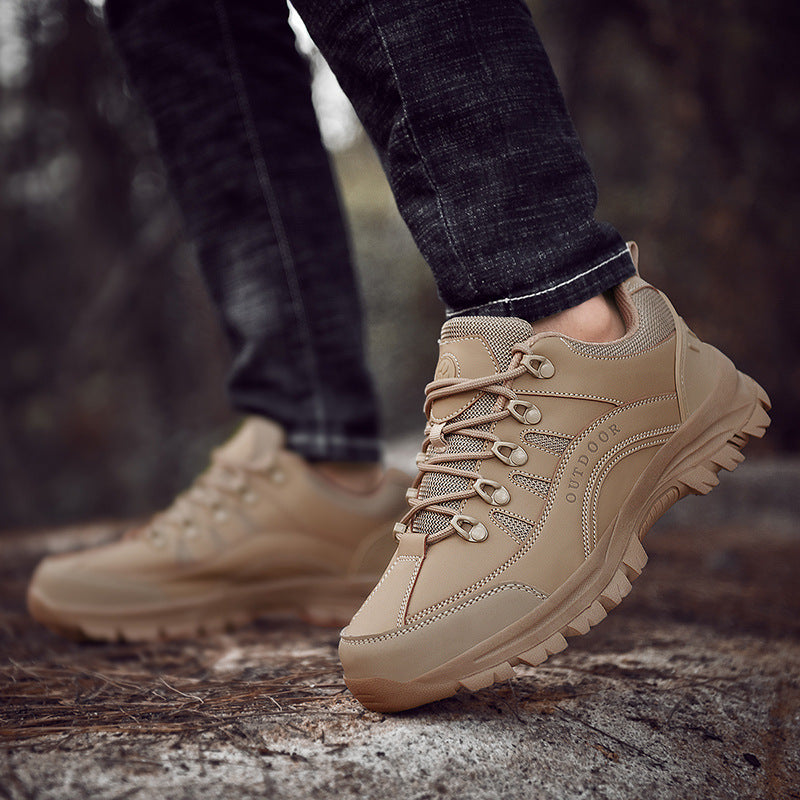 Men's Autumn Winter Leather Low Top Hiking Boots