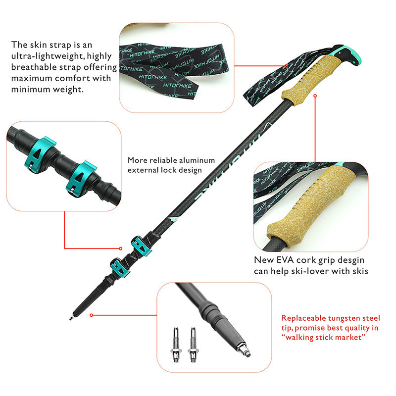 External Lock Straight Handle Trekking Pole Hiking Travel Stick
