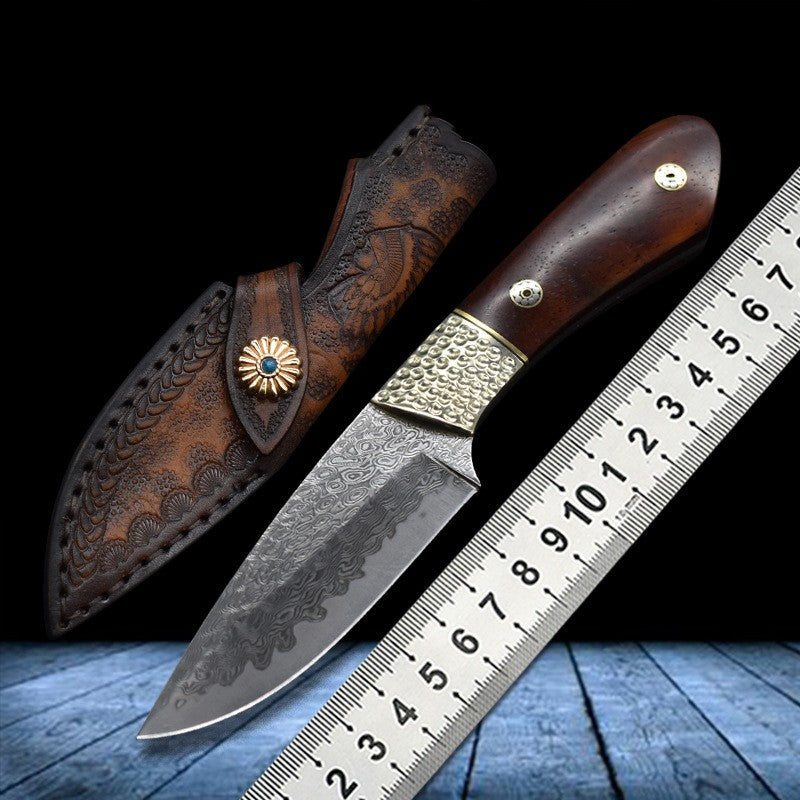 Damascus Steel Small Straight Camping Hunting Knife