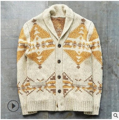 Men's Lapel Camouflage Print Sweater Jacket