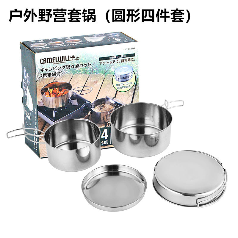 Stainless Steel Camping Cookware Set Portable Outdoor Pot Set