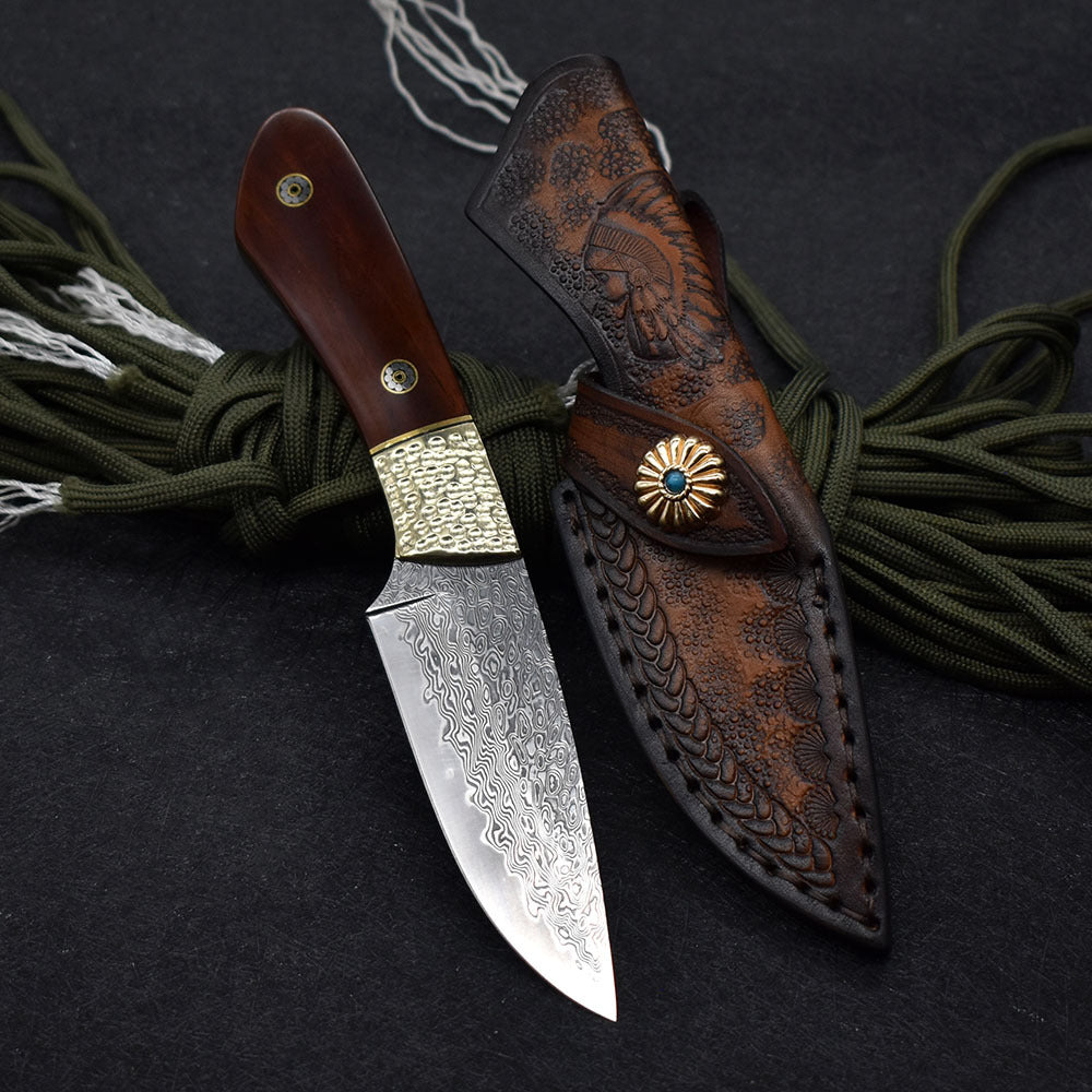 Damascus Steel Small Straight Camping Hunting Knife
