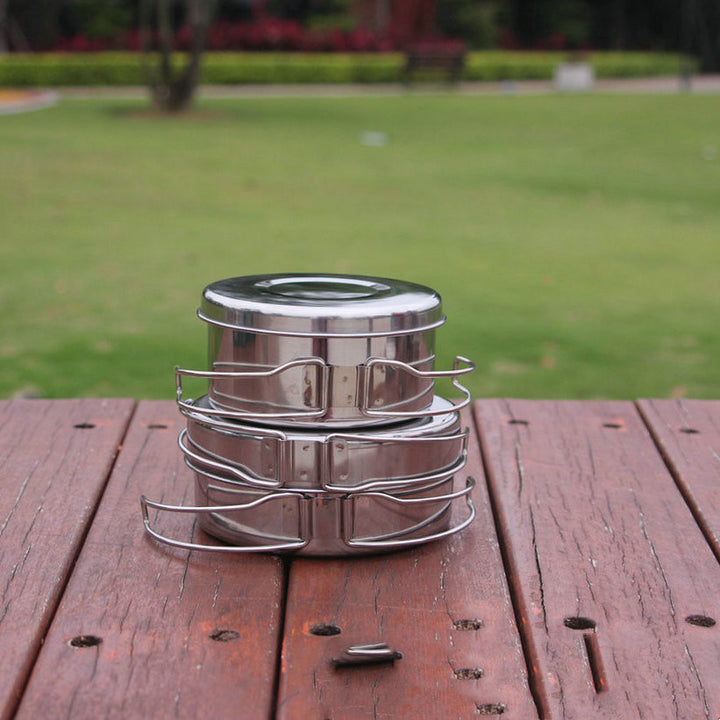 Stainless Steel Camping Cookware Set Portable Outdoor Pot Set