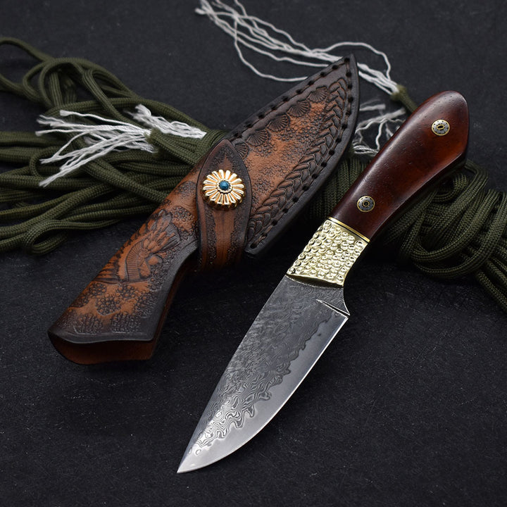Damascus Steel Small Straight Camping Hunting Knife