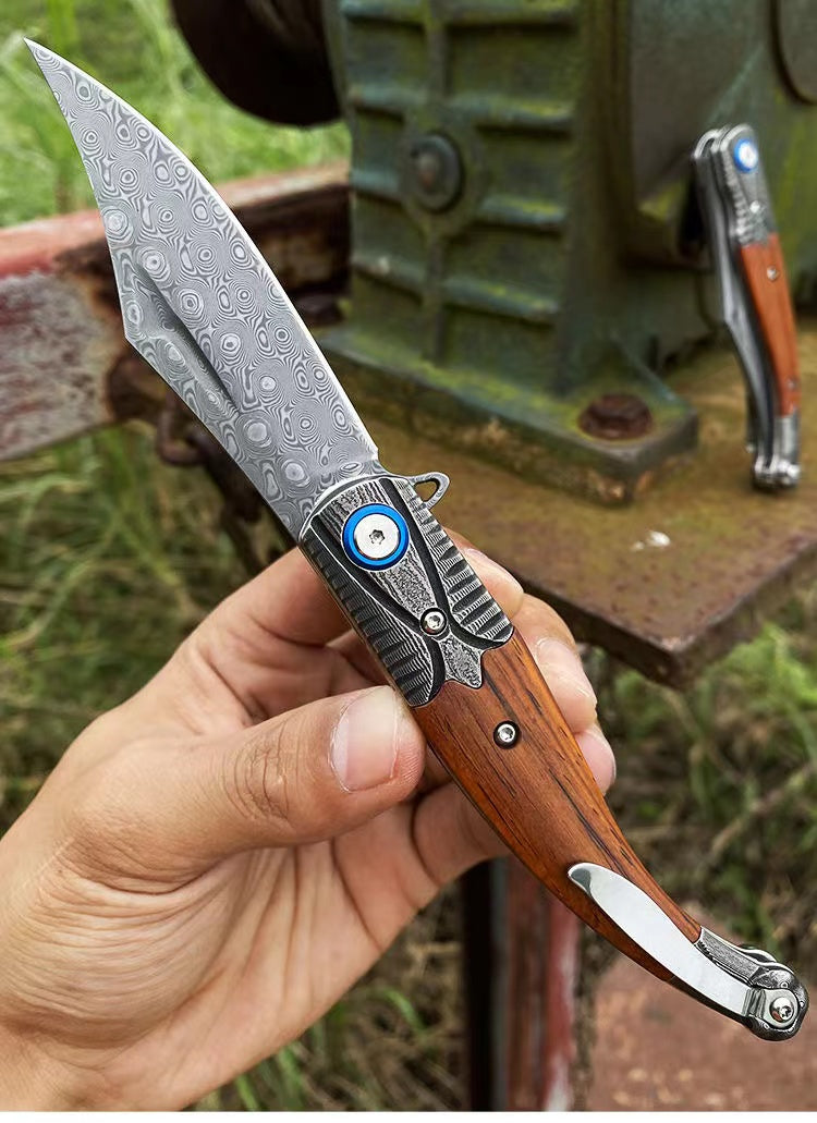 Damascus Steel Folding Outdoor Survival Camping Hunting Knife Tool