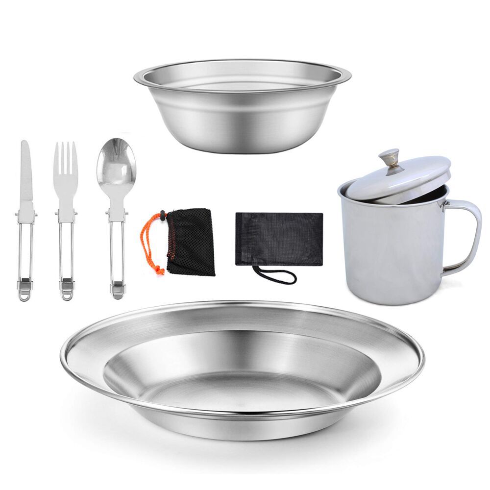 Outdoor Camping Stainless Steel Tableware Cup Set