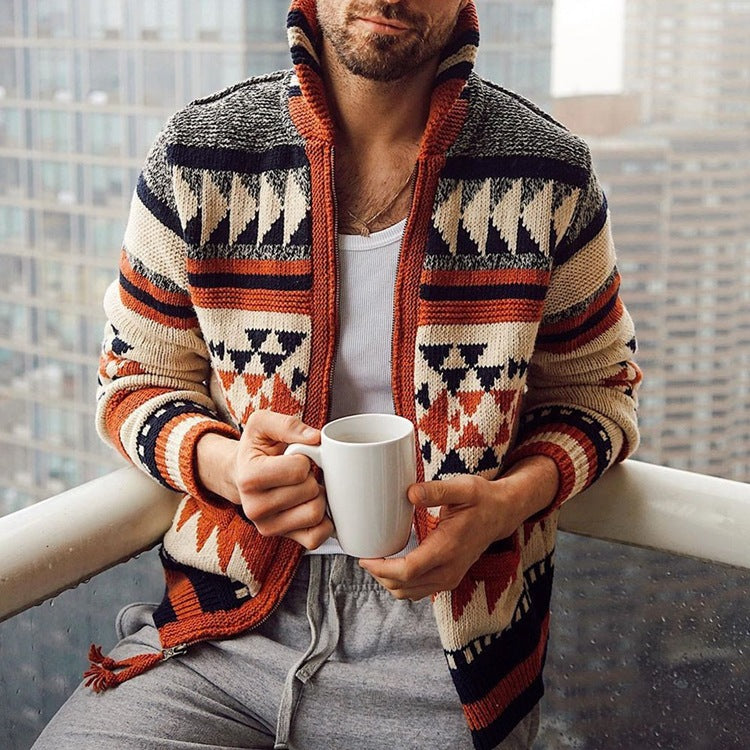 Men's Lapel Camouflage Print Sweater Jacket