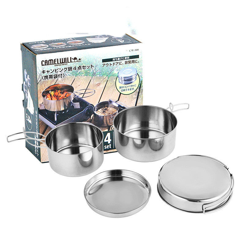 Stainless Steel Camping Cookware Set Portable Outdoor Pot Set