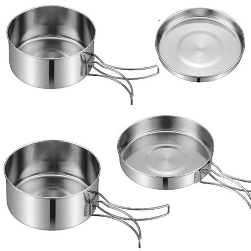 Stainless Steel Camping Cookware Set Portable Outdoor Pot Set