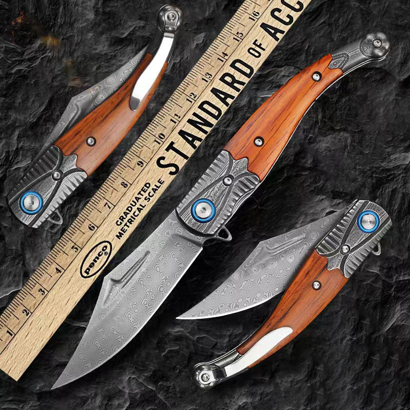 Damascus Steel Folding Outdoor Survival Camping Hunting Knife Tool