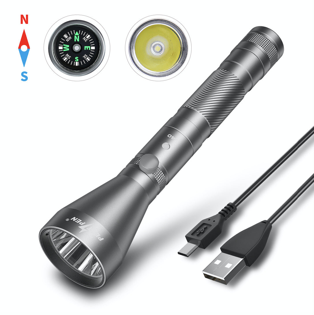 Rechargeable Waterproof Camping Compass Flashlight USB Portable