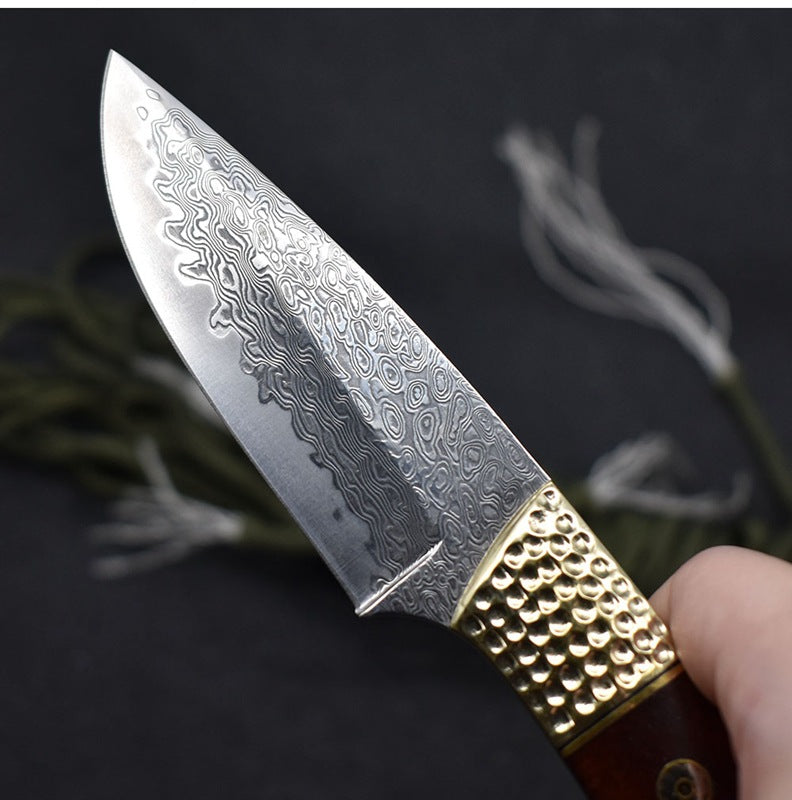 Damascus Steel Small Straight Camping Hunting Knife