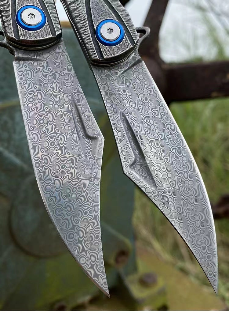 Damascus Steel Folding Outdoor Survival Camping Hunting Knife Tool