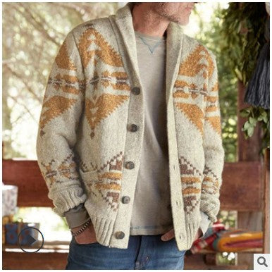 Men's Lapel Camouflage Print Sweater Jacket