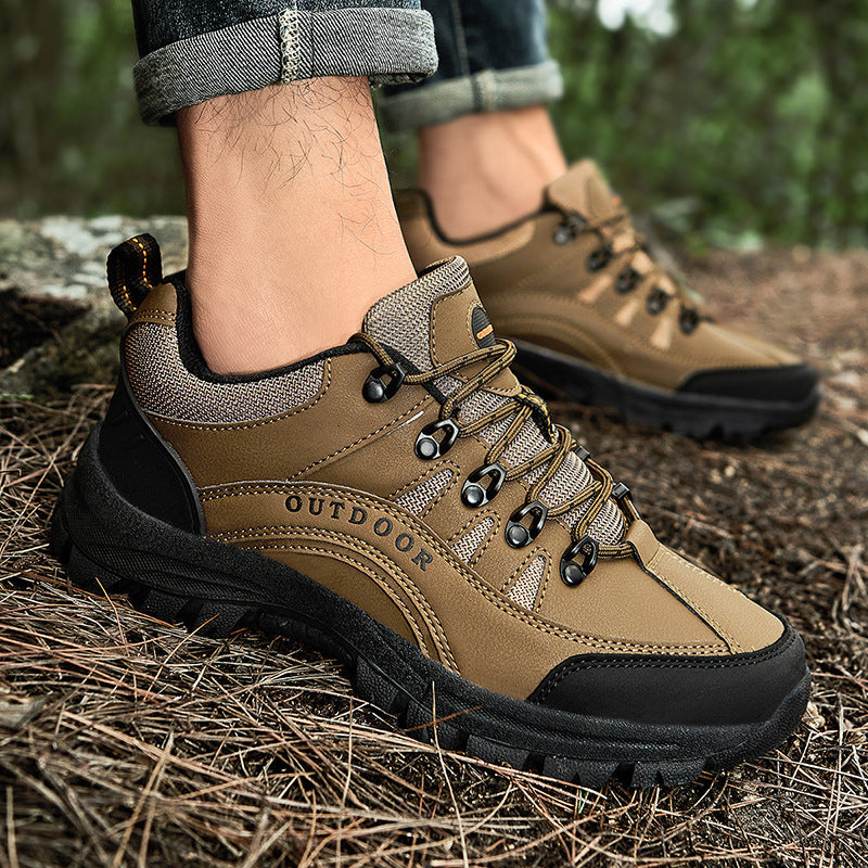 Men's Autumn Winter Leather Low Top Hiking Boots
