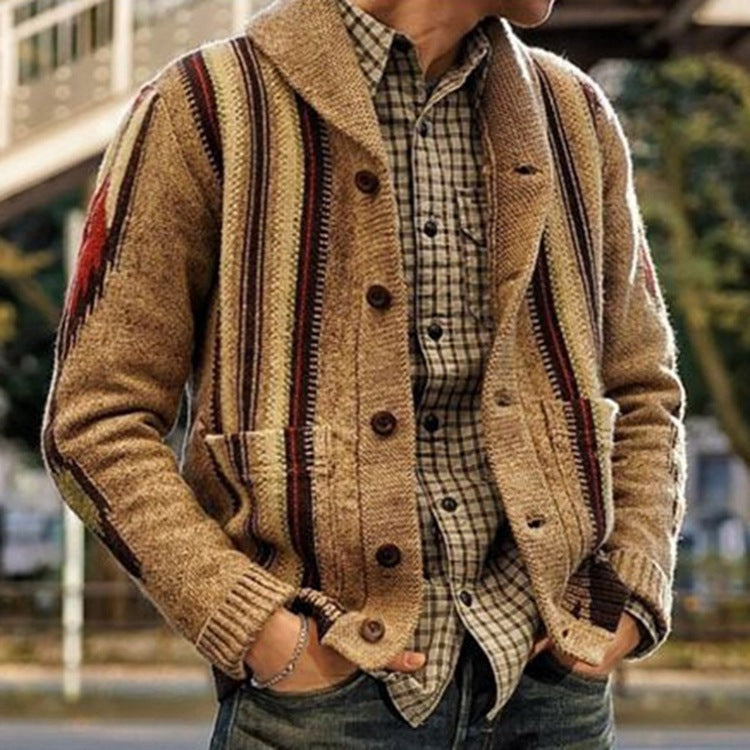 Men's Lapel Camouflage Print Sweater Jacket